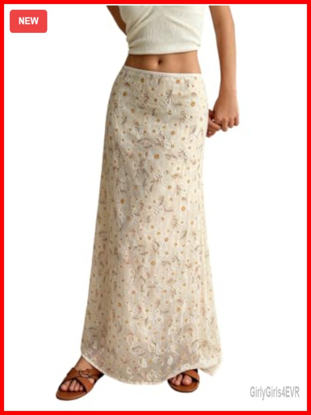 Floral Embroidered Maxi Skirt Low Rise A Line Boho Summer Long Skirt